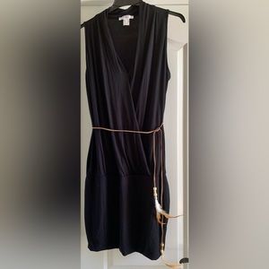 NWOT VENUS Black Dress Size 14 with Feathered Belt Stretchy Soft Flattering